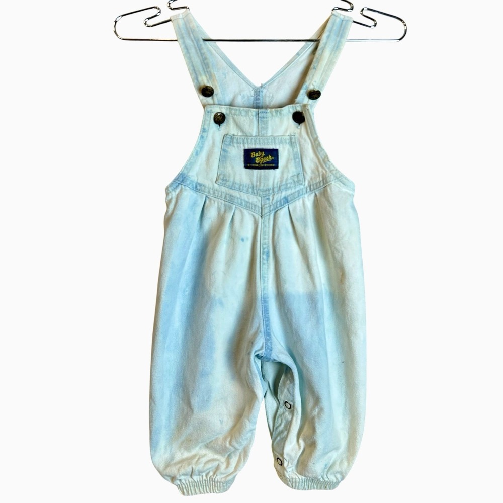 Vintage OshKosh B'Gosh Vestbak Overalls Baby Size 6-9M Acid WashDenim Bib 90s